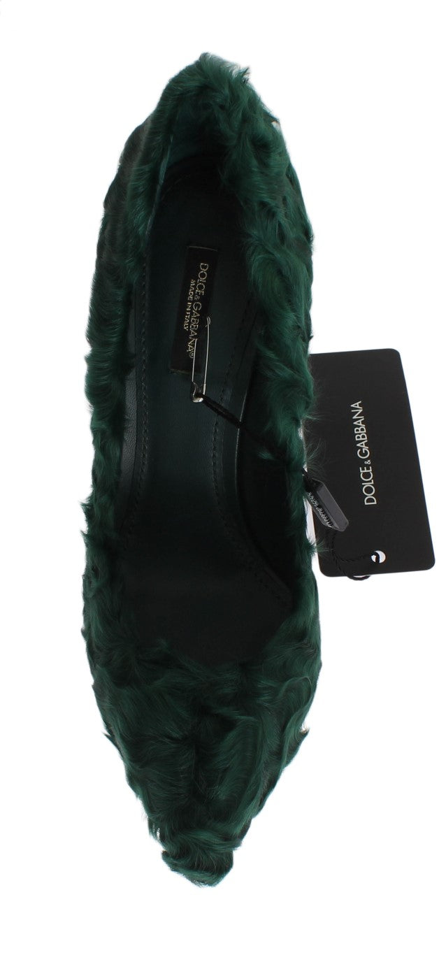 Dolce &amp; Gabbana Elegant Green Xiangao Fur Læder Pumps