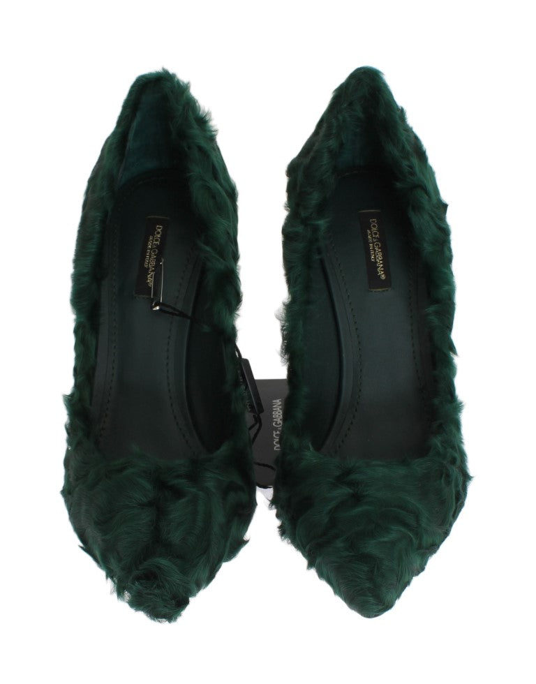 Dolce &amp; Gabbana Elegant Green Xiangao Fur Læder Pumps