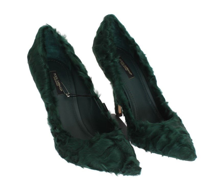 Dolce &amp; Gabbana Elegant Green Xiangao Fur Læder Pumps