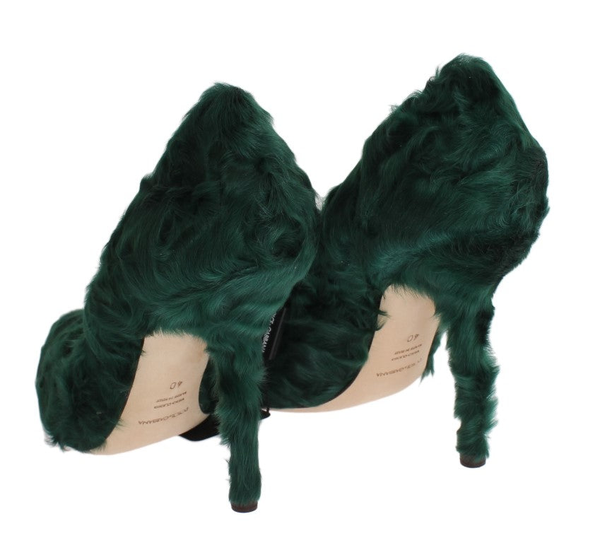 Dolce &amp; Gabbana Elegant Green Xiangao Fur Læder Pumps