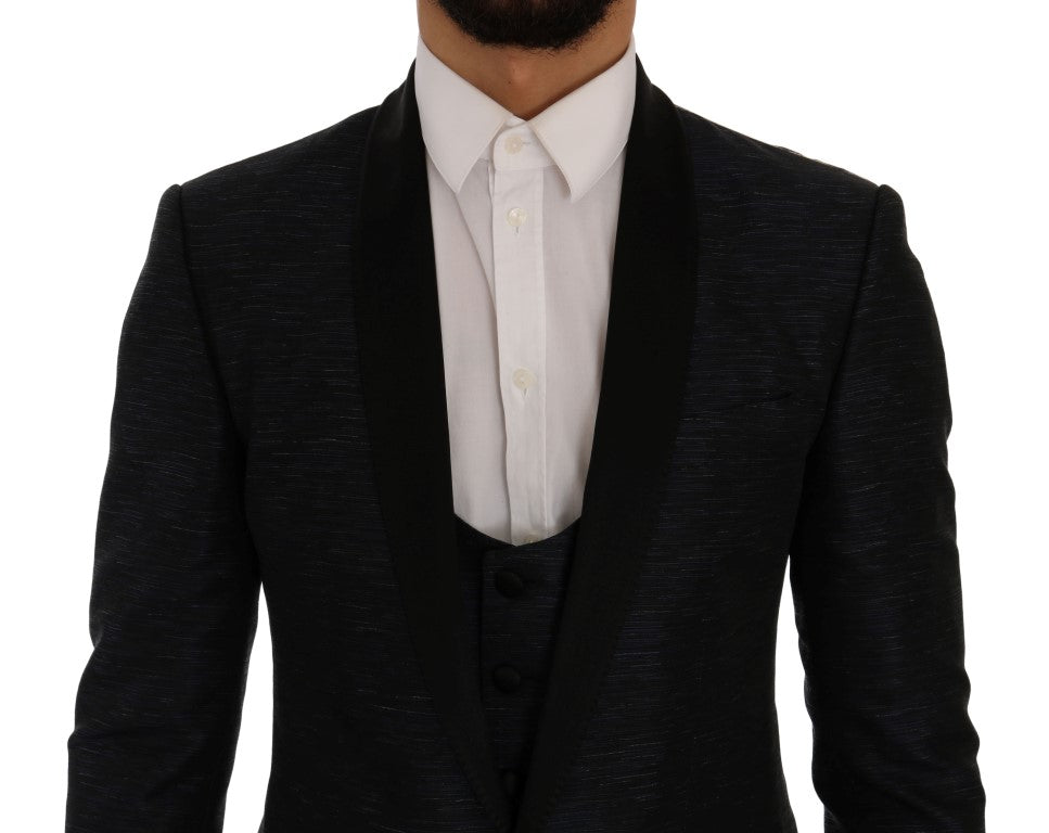 Dolce &amp; Gabbana Elegant Blue &amp; Black Slim Fit Suit Ensemble