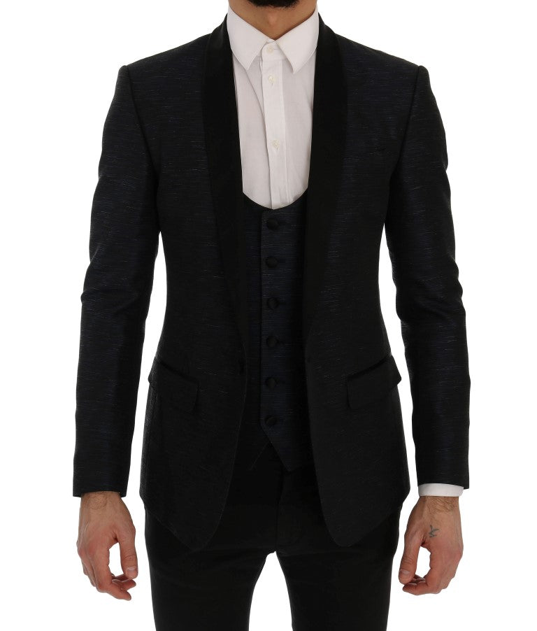 Dolce &amp; Gabbana Elegant Blue &amp; Black Slim Fit Suit Ensemble