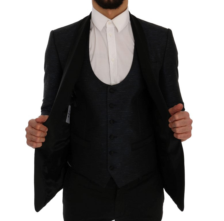 Dolce &amp; Gabbana Elegant Blue &amp; Black Slim Fit Suit Ensemble