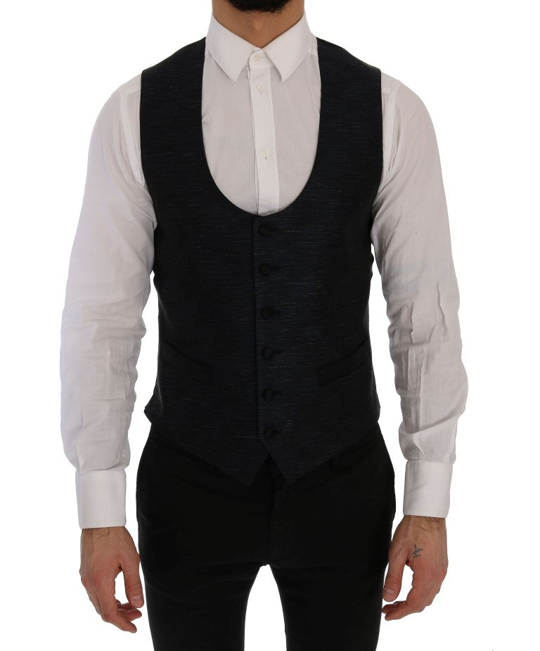 Dolce &amp; Gabbana Elegant Blue &amp; Black Slim Fit Suit Ensemble