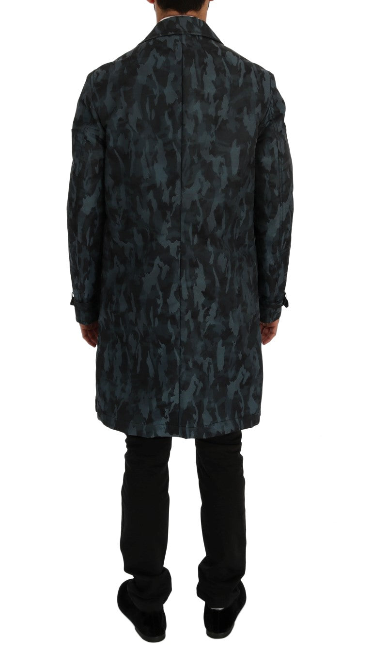 Dolce &amp; Gabbana Blue Camouflage Trench Coat Elegance