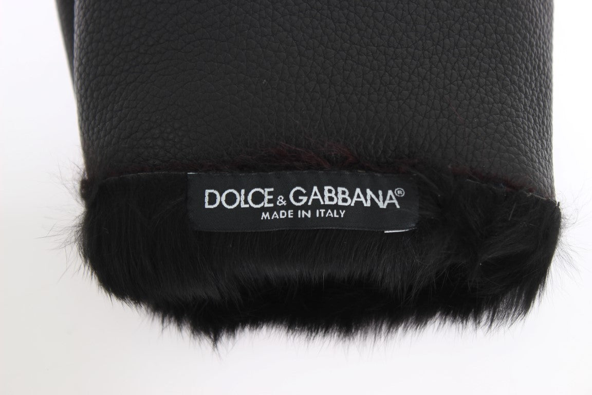 Dolce &amp; Gabbana Elegant sorte &amp; Bordeaux læderhandsker