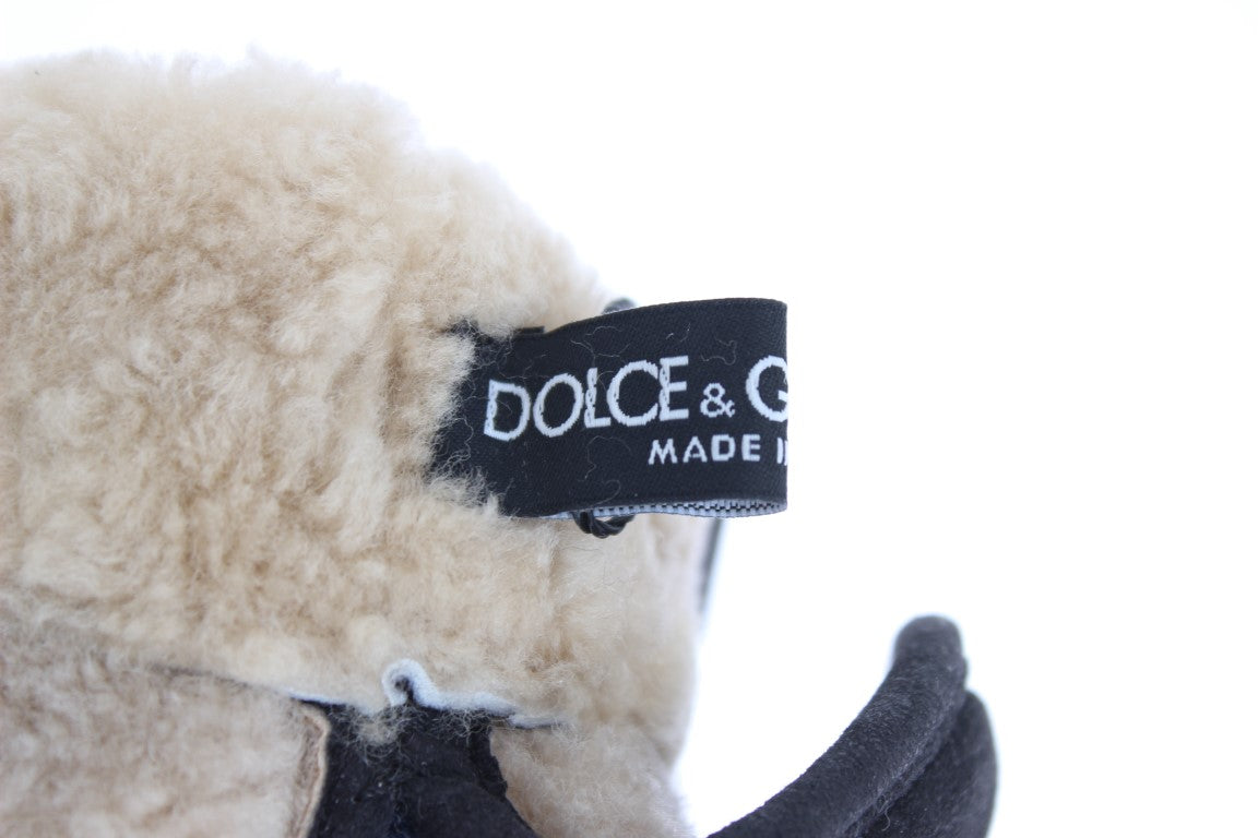 Dolce &amp; Gabbana Chic Grå Uld &amp; Shearling Handsker med nitterdetaljer