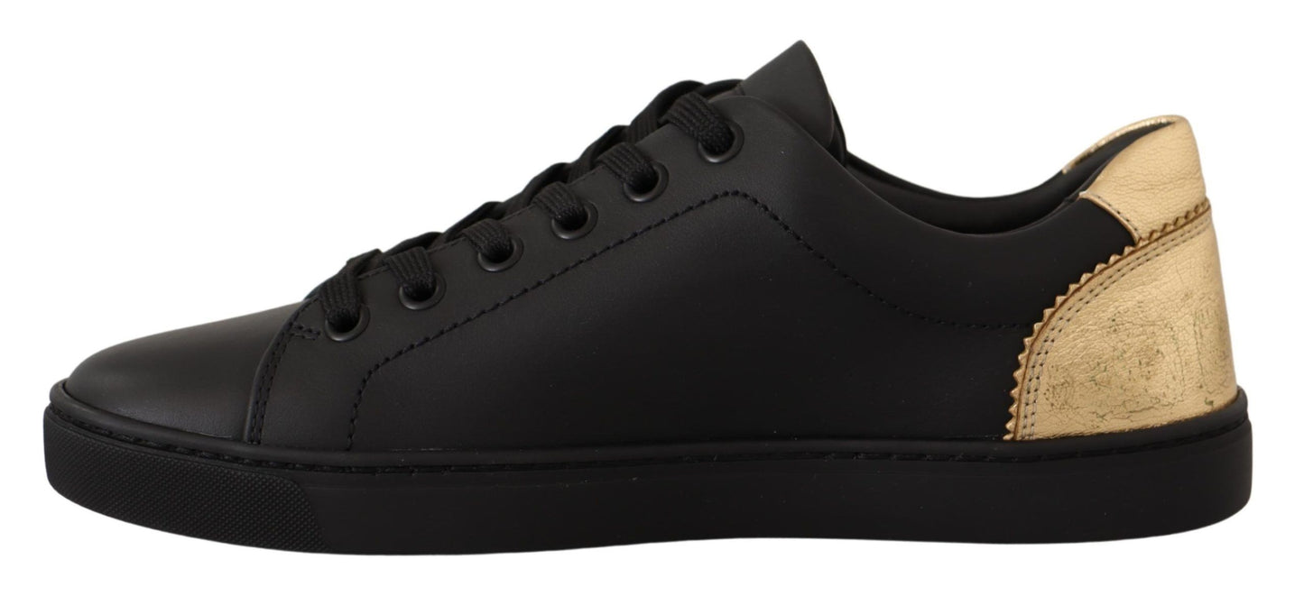 Dolce &amp; Gabbana Chic sorte og guld low-top lædersneakers