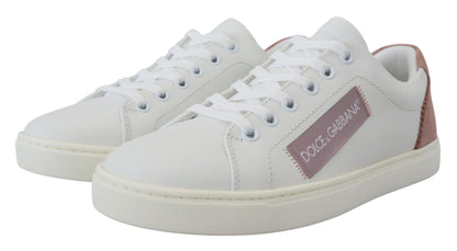 Dolce &amp; Gabbana Chic Hvide Pink Læder Low-Top Sneakers