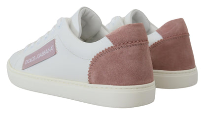 Dolce &amp; Gabbana Chic Hvide Pink Læder Low-Top Sneakers