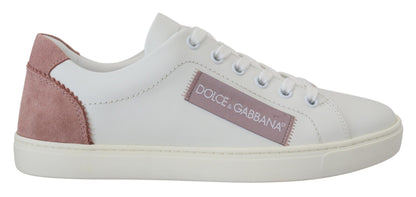 Dolce &amp; Gabbana Chic Hvide Pink Læder Low-Top Sneakers
