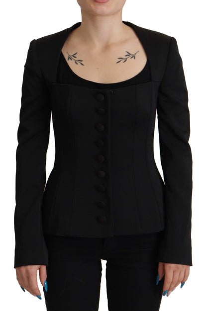 Dolce &amp; Gabbana Sleek Sort Trykknapjakke med Silkefor