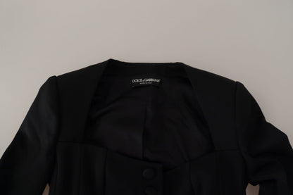 Dolce &amp; Gabbana Sleek Sort Trykknapjakke med Silkefor