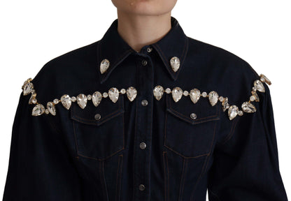 Dolce &amp; Gabbana Elegant Krystaludsmykket Denimjakke