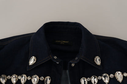 Dolce &amp; Gabbana Elegant Krystaludsmykket Denimjakke