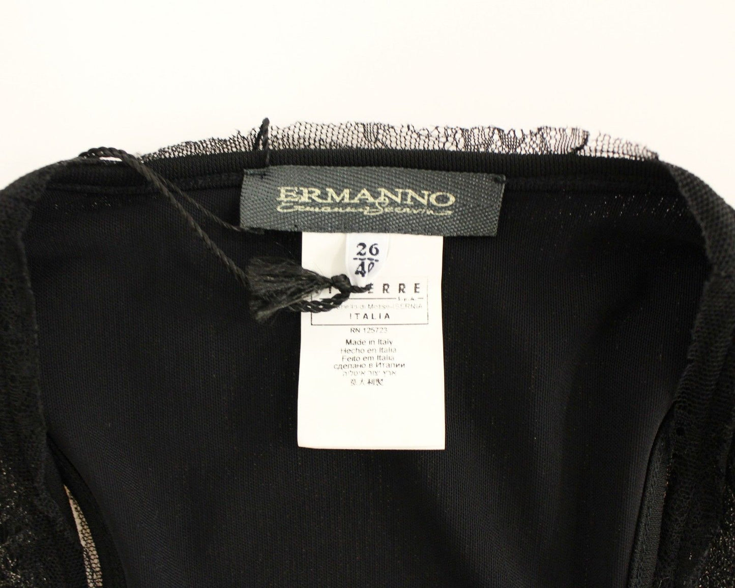 Ermanno Scervino sort nylon blonde detalje mini kjole