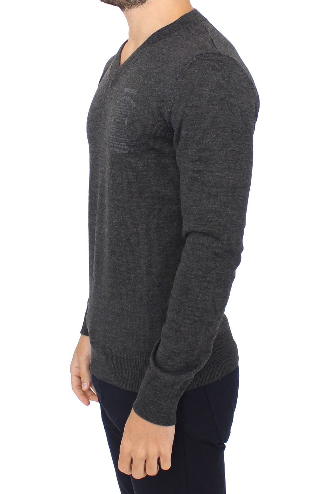 Ermanno Scervino Chic Grå V-hals Pullover Sweater i uldblanding