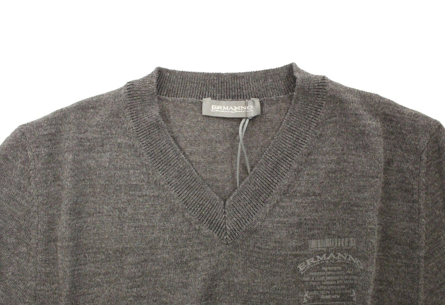 Ermanno Scervino Chic Grå V-hals Pullover Sweater i uldblanding