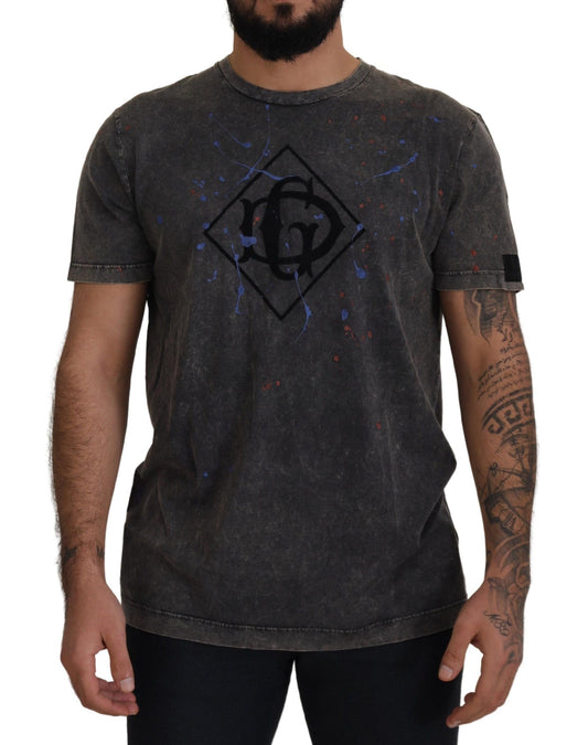 Dolce &amp; Gabbana Elevated Grå bomulds-T-shirt med misfarvet DG-logo