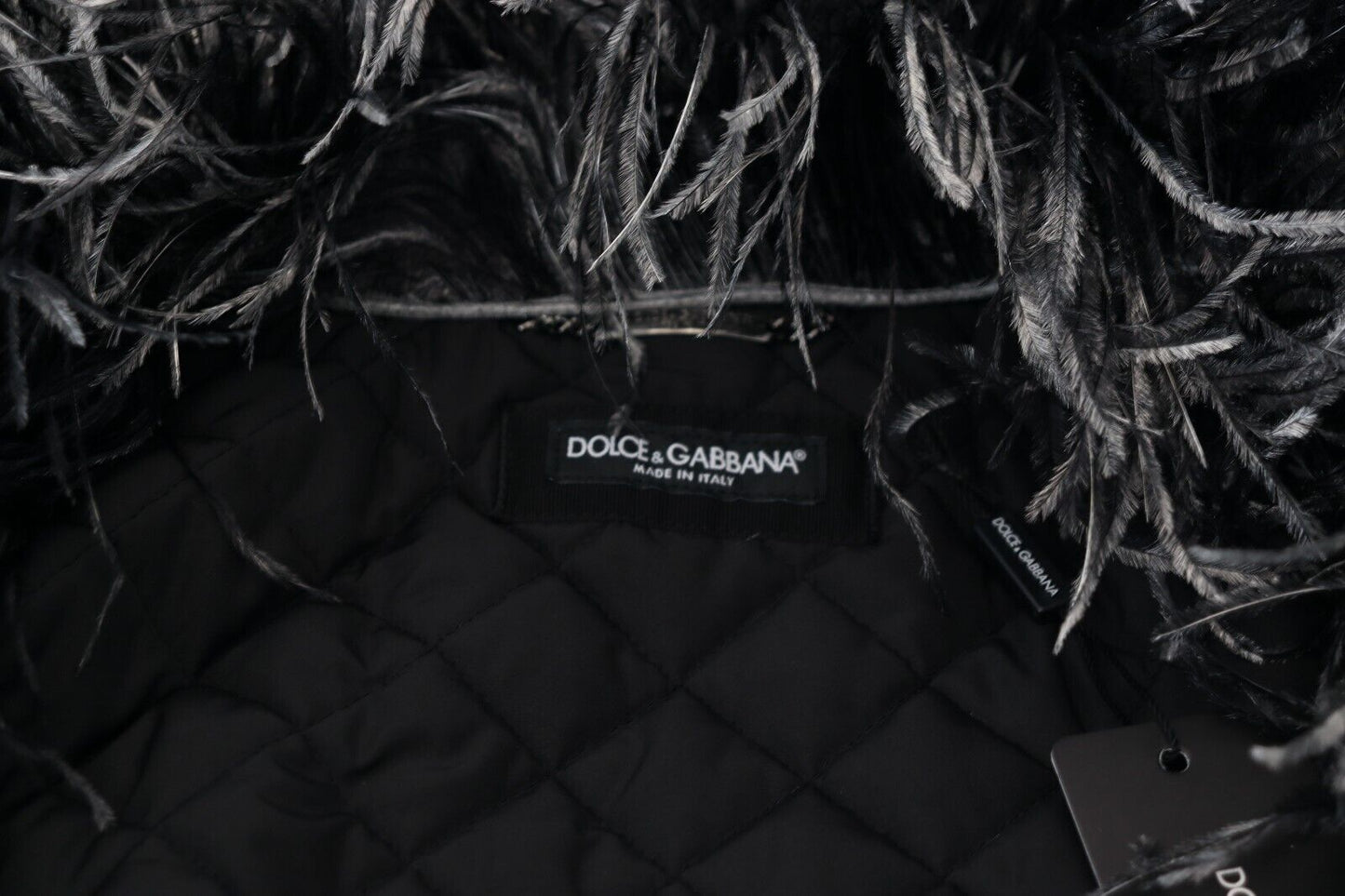 Dolce &amp; Gabbana Elegant Shearling Zip-jakke i sort og hvid