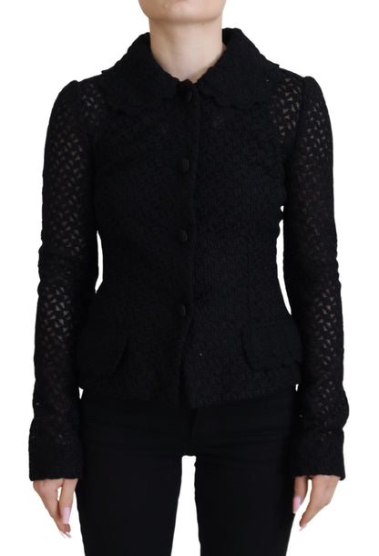 Dolce &amp; Gabbana Elegant Sort Dunjakke i Uldblanding med Knapper