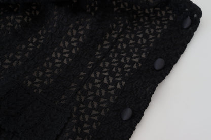 Dolce &amp; Gabbana Elegant Sort Dunjakke i Uldblanding med Knapper