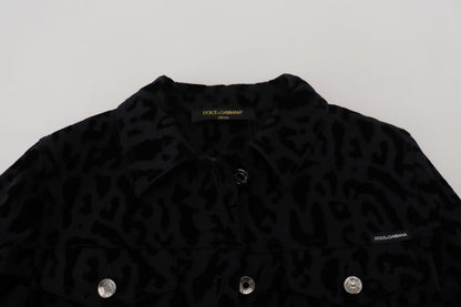 Dolce &amp; Gabbana Chic Leopardmønster Denimjakke