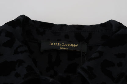 Dolce &amp; Gabbana Chic Leopardmønster Denimjakke