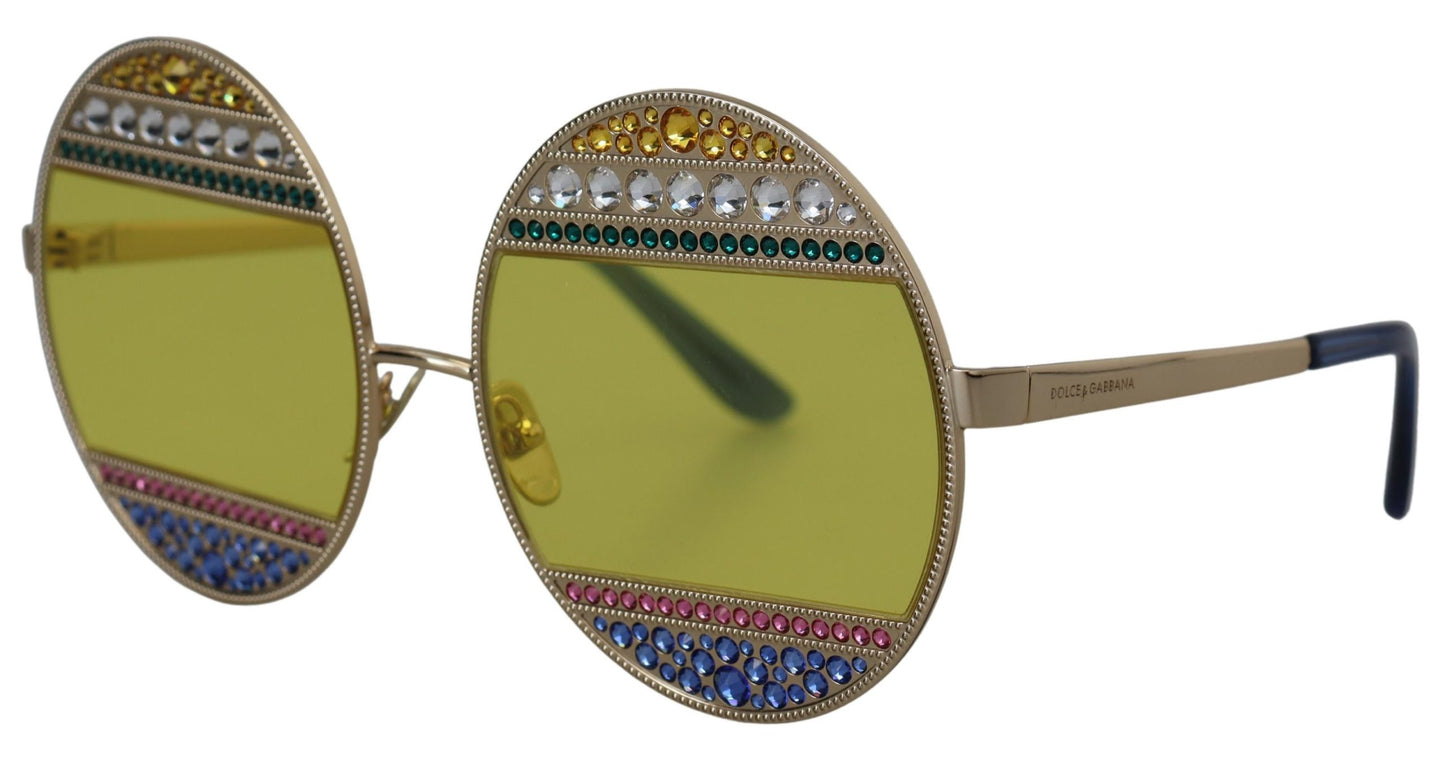 Dolce & Gabbana Crystal Embellished Gold Oval Sunglasses