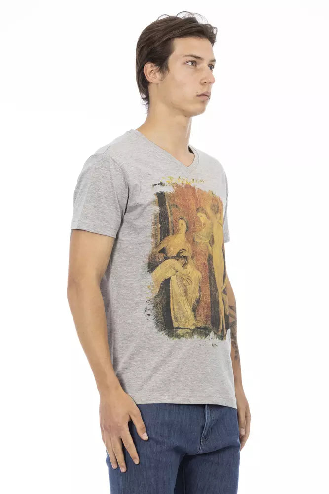Trussardi Action Grå Bomuld Herre T-shirt med V-hals