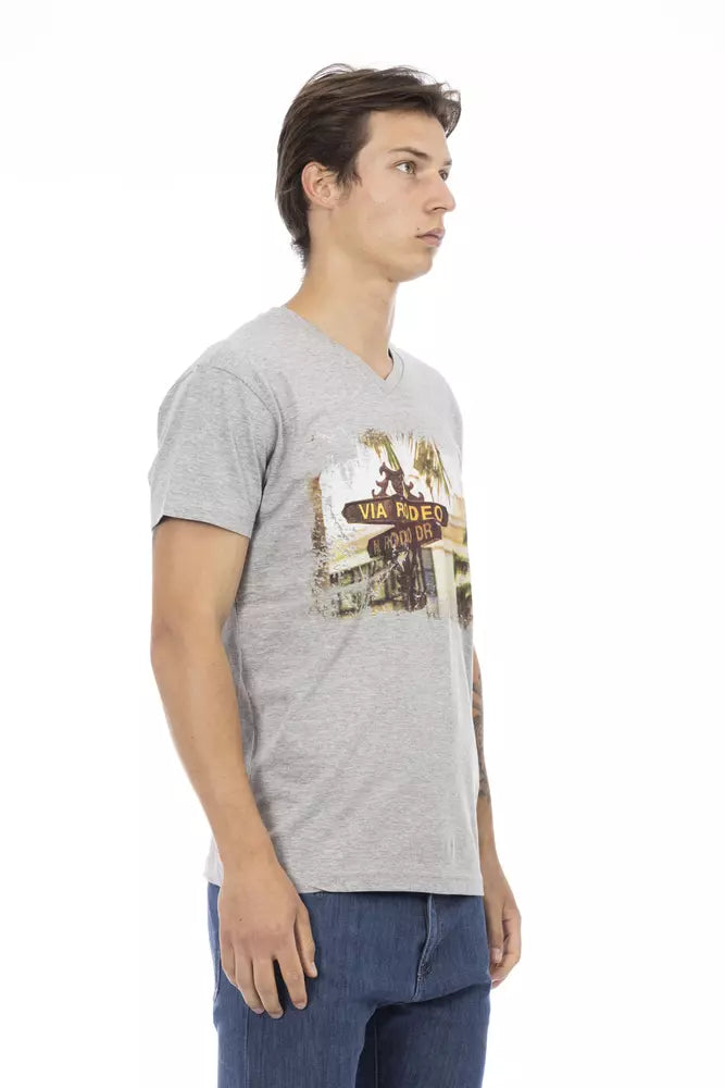 Trussardi Action Grå Bomuld Herre T-shirt med V-hals