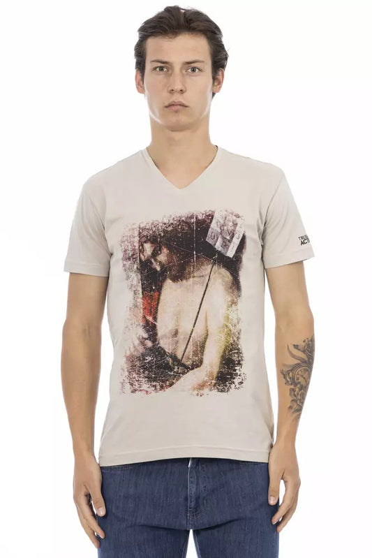 Trussardi Action Beige Bomuld Herre T-shirt med V-hals