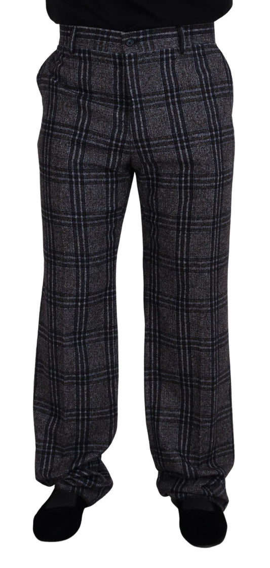 Dolce &amp; Gabbana Elegante Grå Ternede Alpaca Blend Bukser