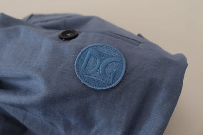 Dolce &amp; Gabbana Elegante Blå Bukser i Hør- og Bomuldsblanding