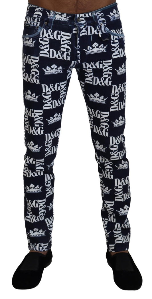 Dolce &amp; Gabbana Elegant Crown Print Denimbukser