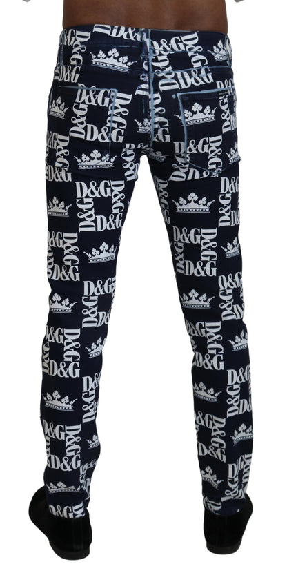 Dolce &amp; Gabbana Elegant Crown Print Denimbukser