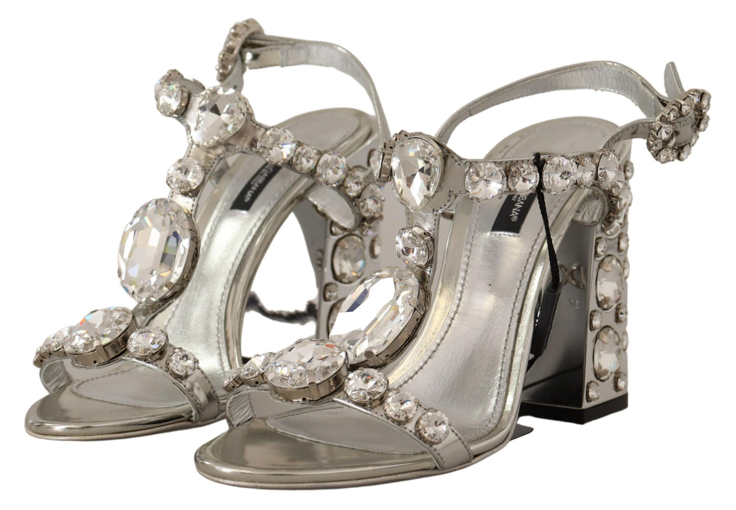 Dolce &amp; Gabbana Krystaludsmykkede Sølvfarvede Læderpumps