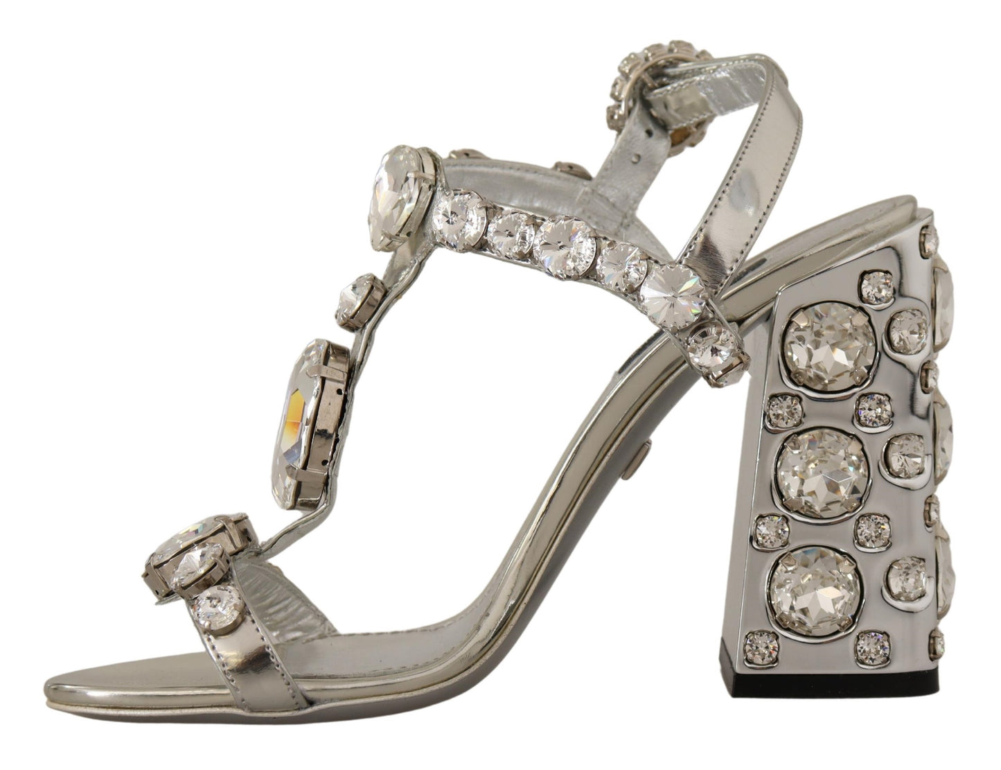 Dolce &amp; Gabbana Krystaludsmykkede Sølvfarvede Læderpumps