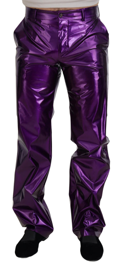 Dolce &amp; Gabbana Elegant Shining Purple Straight Fit Bukser
