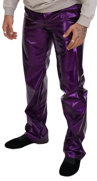Dolce &amp; Gabbana Elegant Shining Purple Straight Fit Bukser