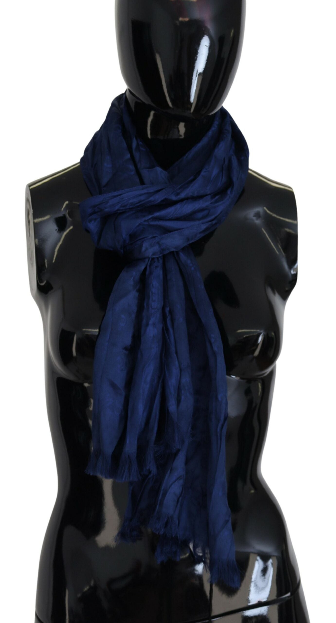 Costume National Elegant Silk Frynse Tørklæde i Chic Blue