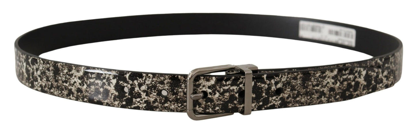 Dolce & Gabbana Elegant Black Marble Print Leather Belt