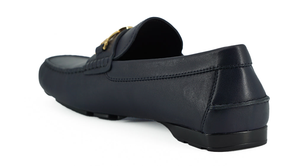 Versace elegante marineblå kalvelæder loafers