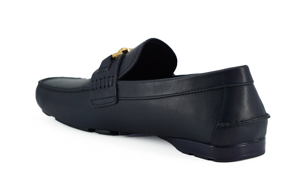 Versace elegante marineblå kalvelæder loafers