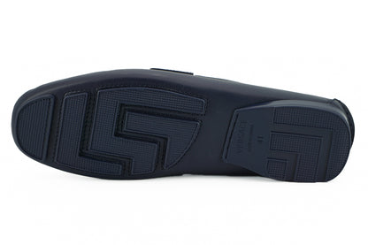 Versace Elegant Navy Blue Calf Leather Loafers