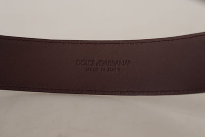Dolce &amp; Gabbana Elegant Kastanjebrun Læderbælte med Graveret Spænde