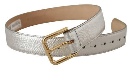 Dolce & Gabbana Elegant Silver Leather Belt with Engraved Buckle