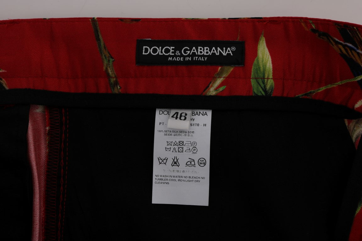 Dolce &amp; Gabbana elegante silkekjolebukser i rødt fugleprint