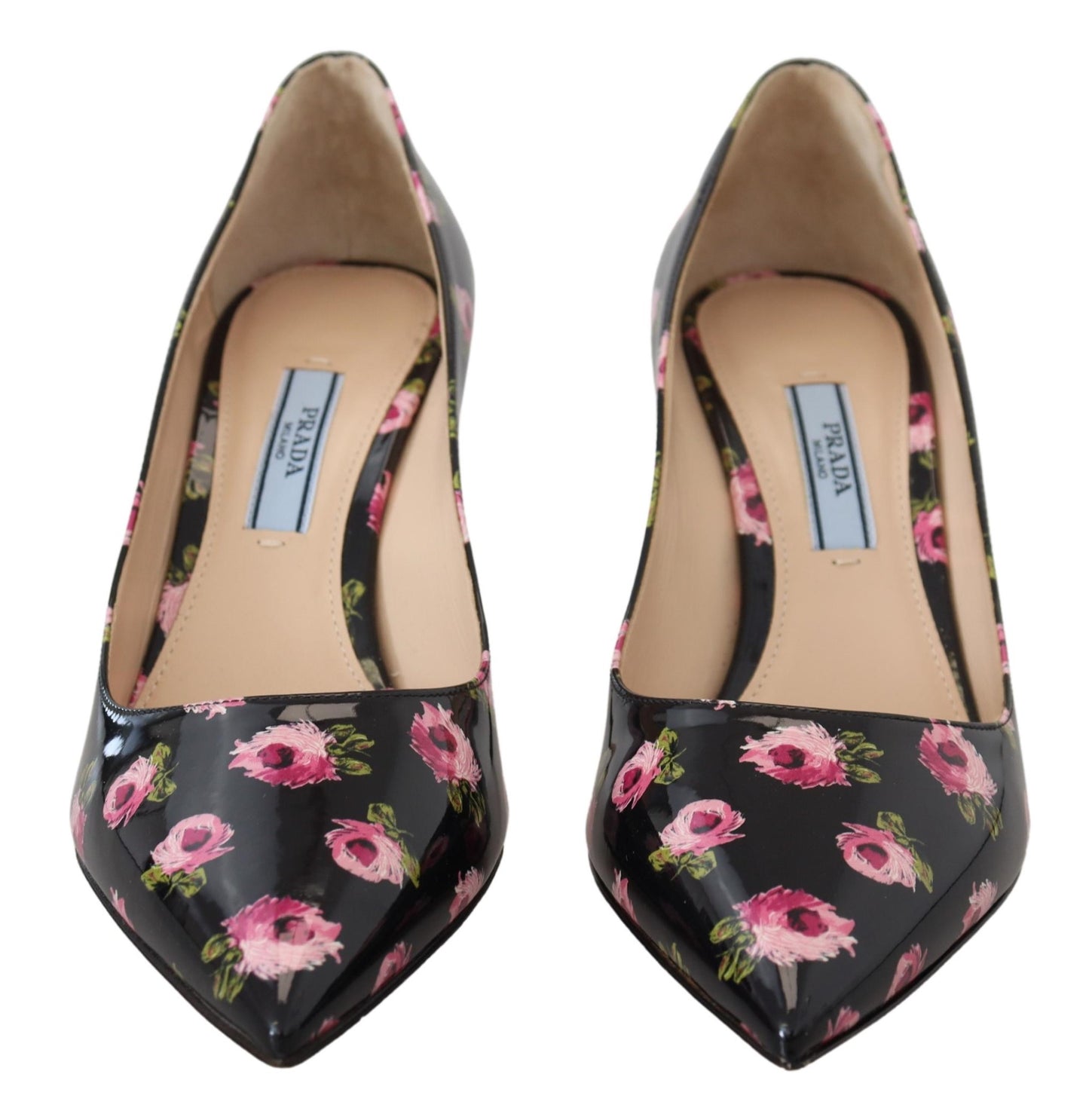 Prada Elegant Blomstertryk Læder Pumps