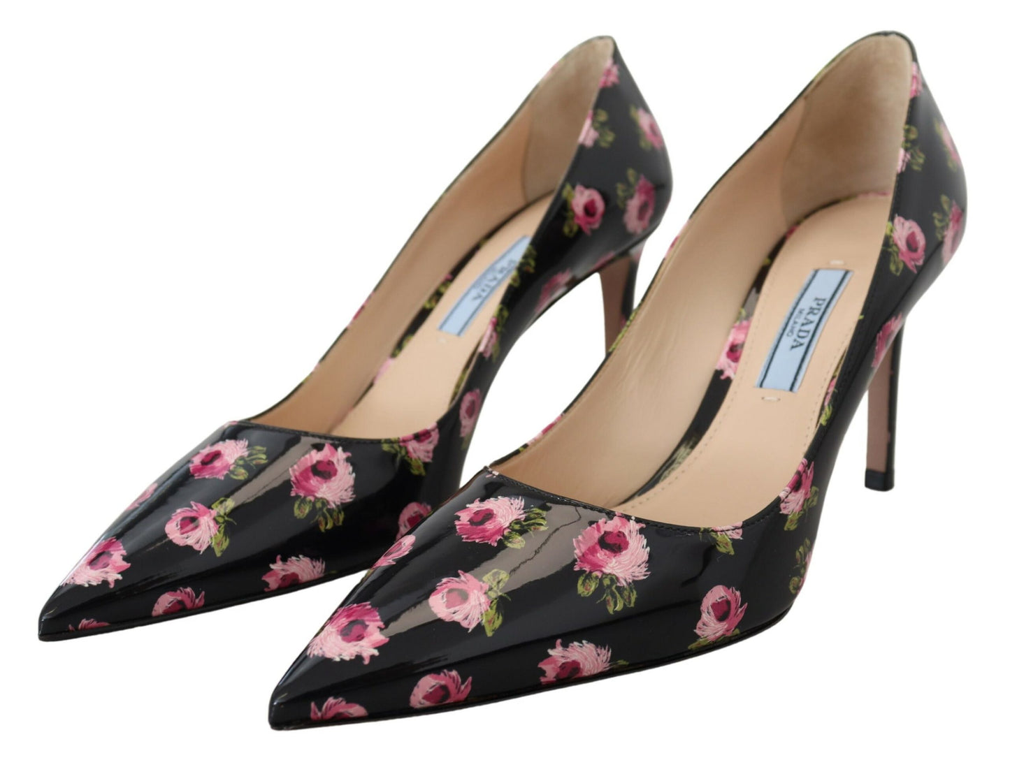 Prada Elegant Blomstertryk Læder Pumps